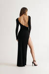 When You Know Open Back High Slit Maxi Dress - Black