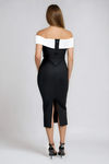 Glow and Go Off Shoulder Bodycon Midi Dress - Black/White