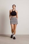 Privacy Please Black & White Checkered Slit Mini Skirt