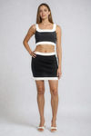 Street Siren Square Neck Crop Top and Mini Skirt Set - Black/White