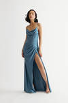 Dreamy Night Blue Cowl Neck Surplice Maxi Dress