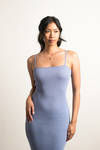 Go Figure Blue Slit Bodycon Midi Dress