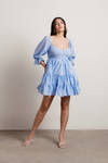 Hello There Blue Gingham Ruffled Tier Babydoll Dress