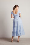 Misty Blue Textured Cotton Tiered Midi Dress