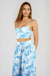 Pack Light Print Smocked Cropped Top & Pants Set - Blue