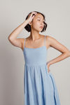 Throwback Blue Tie Back Tiered Maxi Dress 