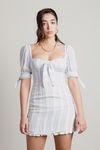 Skylar Blue White Stripe Sweetheart Puff Sleeve Mini Dress