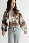 With Ease Brown Multi Cropped Plaid Jacket