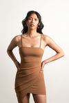 Nayasha Brown Asymmetrical Bodycon Dress