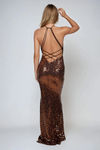 Risk Taker Mermaid Sequin Maxi Dress - Brown