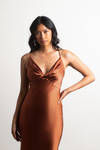 Set The Bar Satin Cami Maxi Dress - Brown