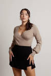 Sheila Brown Wrap Front Balloon Sleeve Sweater