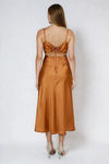 Soft Tease Lace Up Satin Midi Dress - Brown
