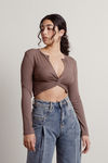 Switch It Up Brown Twist and Keyhole Ribbed Crop Top