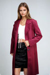 Bordeaux Charm Longline Notch Lapel Coat - Burgundy