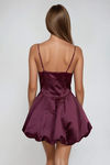 Glamour Bloom Bubble Satin Mini Dress - Burgundy