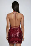 Radiant Muse Sequin Halter Mini Dress - Burgundy