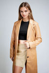 Executive Edge Faux Leather Longline Coat - Camel