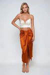Twirl in Style Satin Midi Skirt - Camel Orange