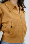Soft Active Studded Suede Jacket - Camel