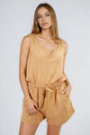 Chill Babe Drawstring Knit Romper - Caramel