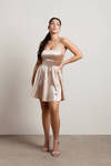 Your Fave Champagne Satin Lace Up Skater Mini Dress