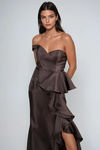 Scarlet Spell One Shoulder Ruffle Maxi Dress - Chocolate