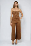 Slay all Day Strapless Bow Jumpsuit - Chocolate