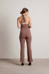 Keep My Cool Cocoa Keyhole Halter Knit Jumpsuit
