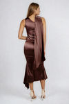 All Eyes Here One Shoulder Satin Midi Dress - Coffee