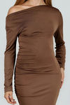 Soft Launch One Shoulder Long Sleeve Mini Dress - Coffee