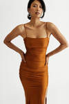 Time To Go High Slit Bodycon Maxi Dress - Copper Brown