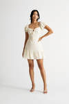 Another Way Cream Sweetheart Keyhole Skater Mini Dress