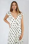 Who's Blushing Now Polka Dot Wrap Maxi Dress - Cream Black