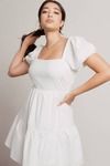 Isa Cream Open Back Square Neck Tiered Babydoll Dress