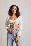 Make It There Cream Puff Sleeve Cutout Crop Top