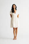 Out Of Time Cream V-Neck Pintuck Pleated Dress