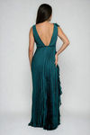Celestial Glow Deep V Pleated Maxi Dress - Dark Green