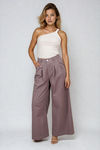 Free Flow Pleated Wide Leg Pants - Dark Mauve