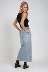 Bold Cut Frayed Midi Skirt - Denim