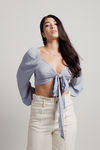 Move On Dusty Blue Tie Front Crop Top