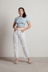 Say Nothing Dusty Blue Ribbed Tie Back Crop Top