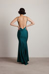Ariella Emerald Satin Bodycon Mermaid Dress
