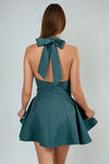Twirl Charm Halter Bow Mini Dress - Emerald Green