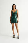 Jennie Emerald Sequins Cowl Neck Mini Bodycon Dress