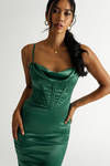 Kiss Me To Sleep Emerald Satin Corset Bodycon Midi Dress