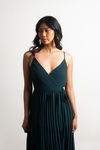 Love Galore Emerald Pleated Surplice Slit Maxi Dress
