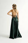 Too Dramatic Emerald Satin Lace-Up Slit Maxi Dress