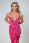 Poison Kiss Plunging Rhinestone Midi Dress - Fuchsia