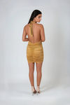 Lover Girl Plunging Ruched Mini Dress - Gold